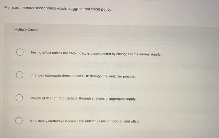 Mainstream macroeconomics would suggest that fiscal policy